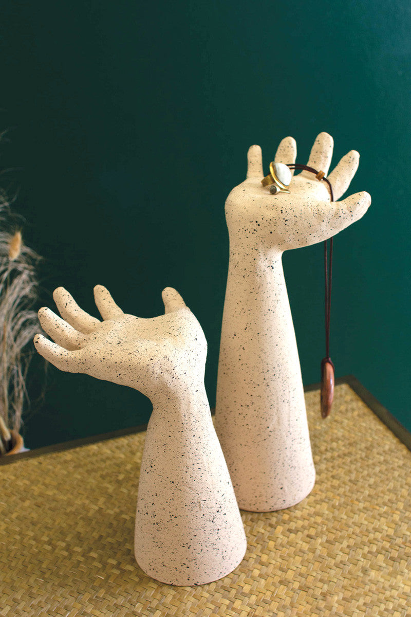 Open Palm Clay Statue