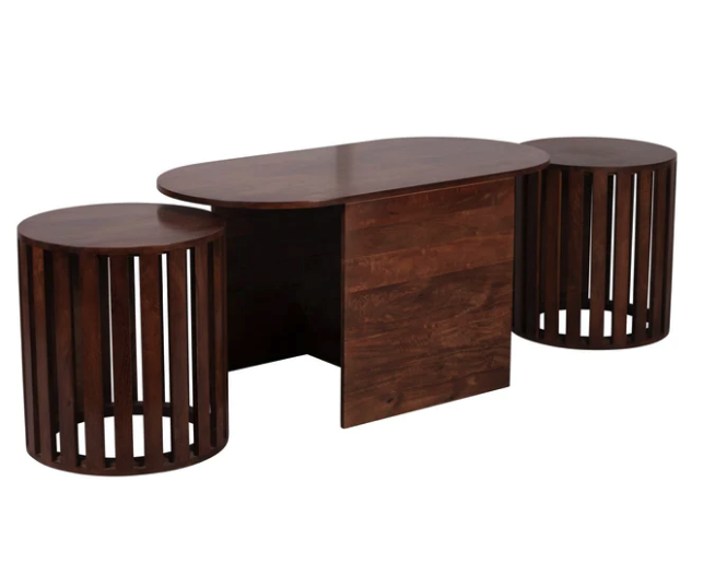 Nesting Mango Wood Coffee & Side Table Set