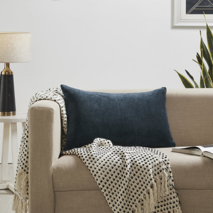 Navy Solid Velvet Lumbar Pillow