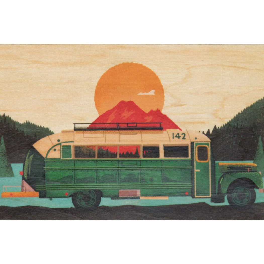Wood Postcard Travel Bus