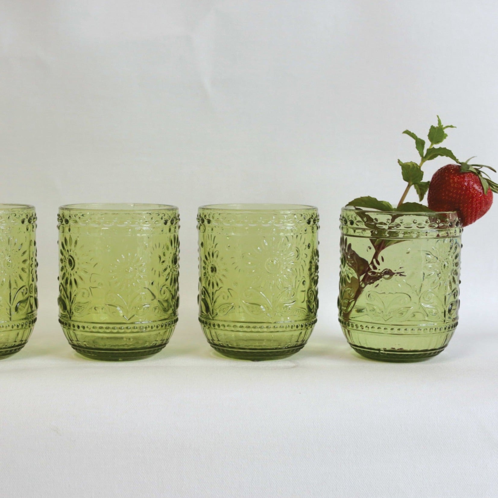 Embossed Green Drinking Glass