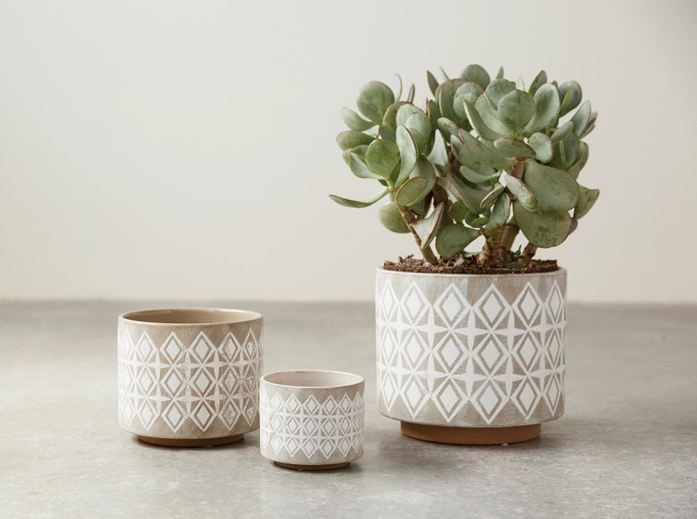 Large Patterned White Planter