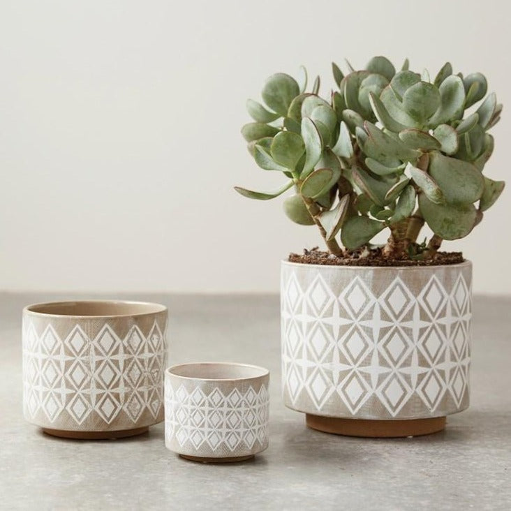 Small Patterned White Planter