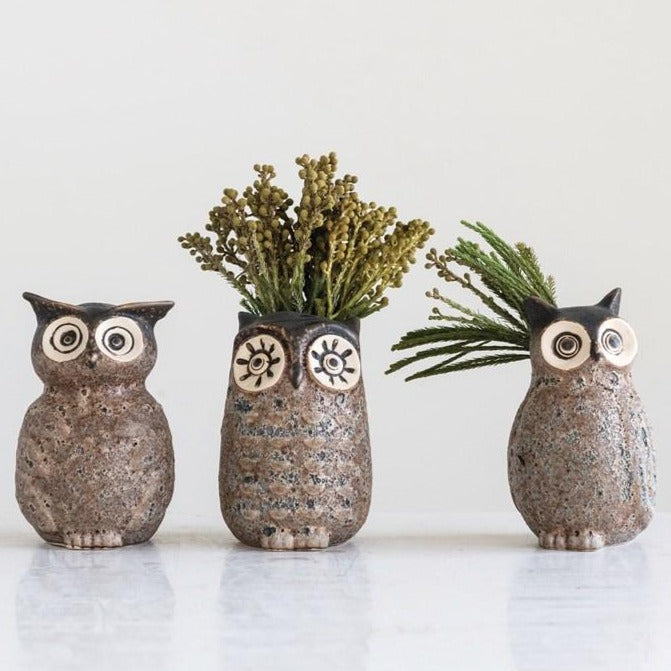 Stoneware Owl Vase