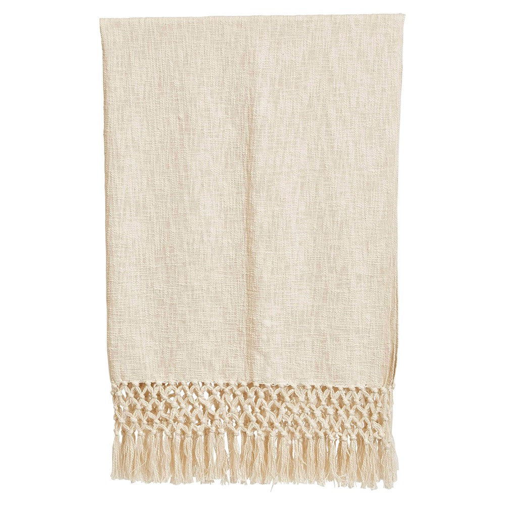 Cream Crochet Fringed Throw