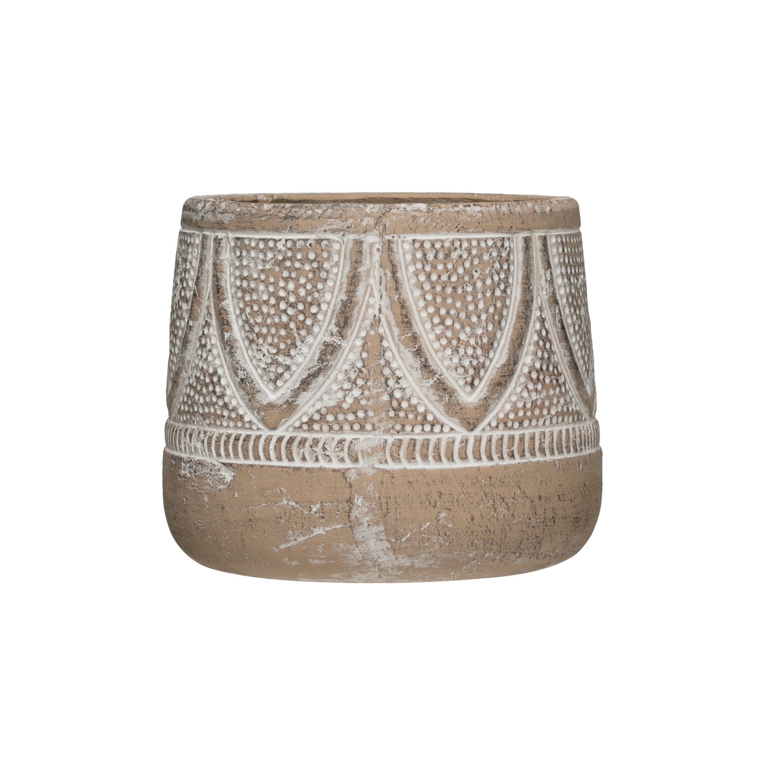Whitewash Embossed Terracotta Planter