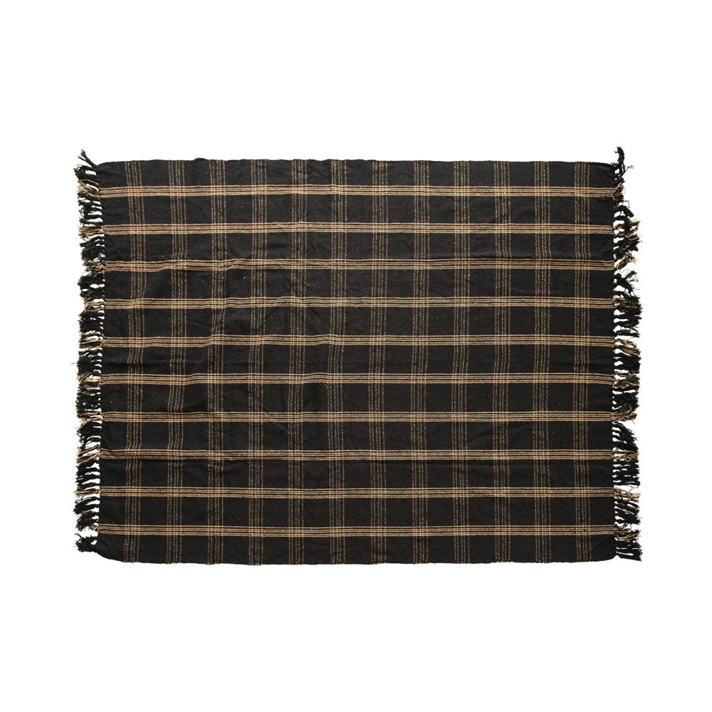 Fringed Black & Tan Plaid Throw