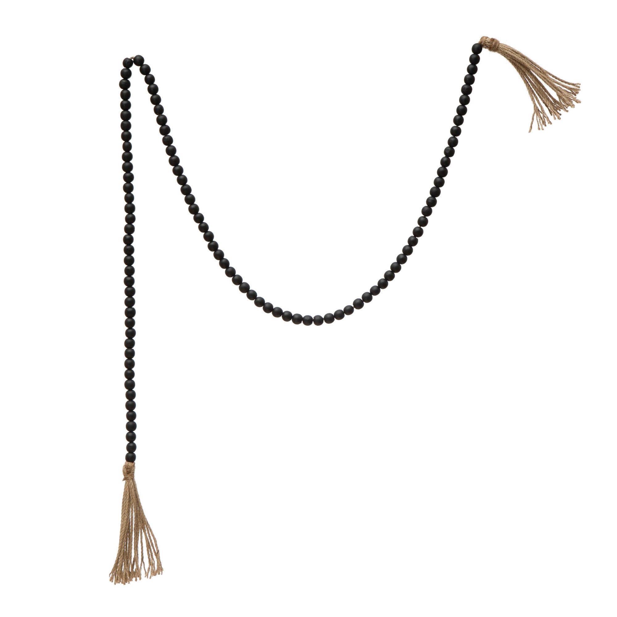 72" Black Wood Bead Garland with Jute Tassels