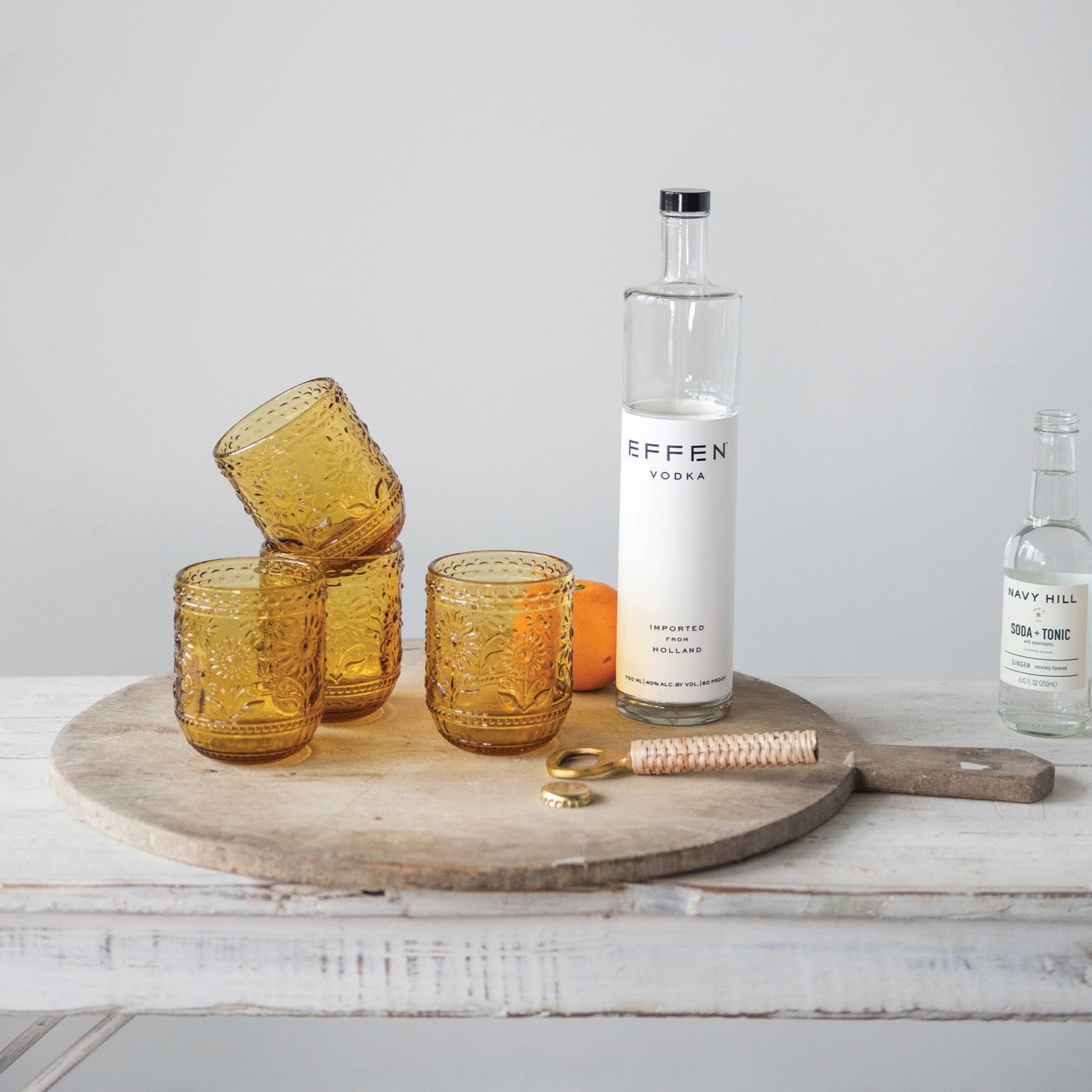 Embossed Amber Drinking Glass