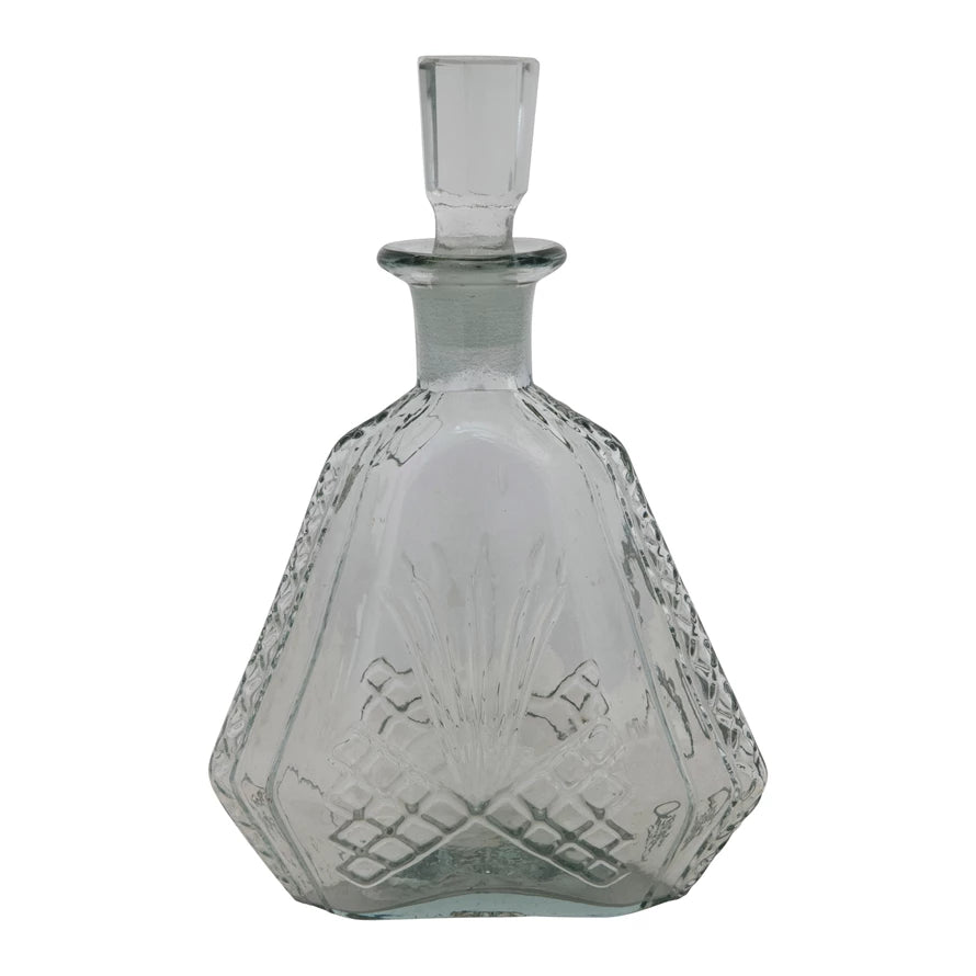 Wide Etched Glass Decanter