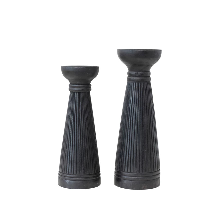 Black Albasia Ribbed Candle Holder