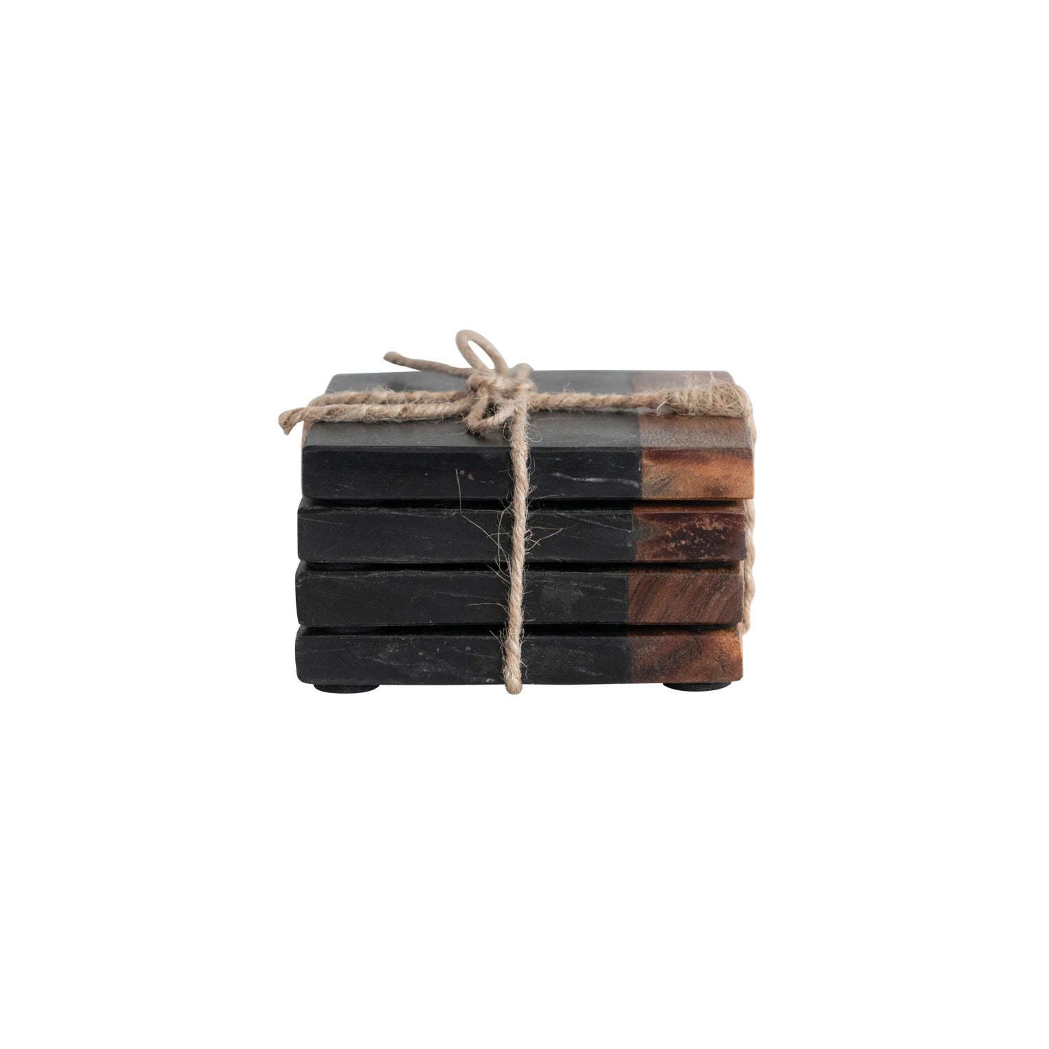 Black Marble & Acacia Coaster Set/4