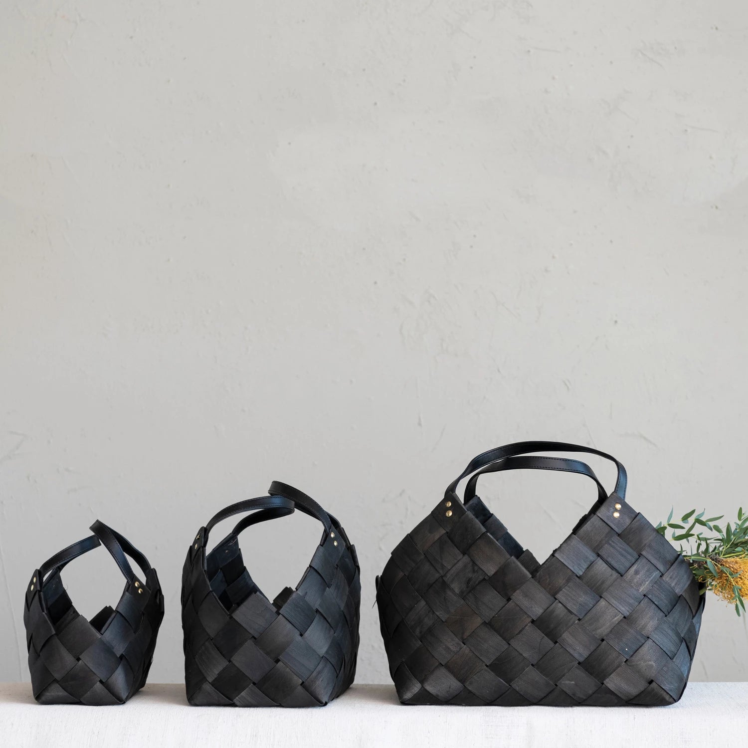 Black Woven Wood Baskets