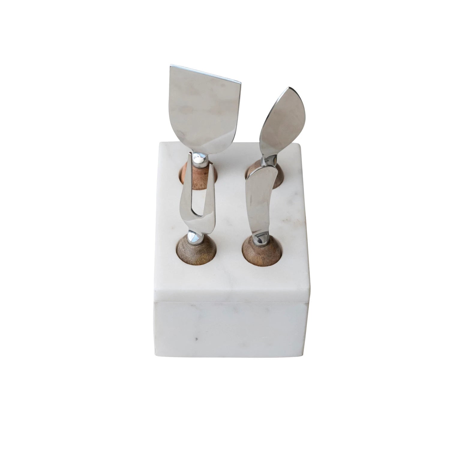 Wood & Steel Cheese Knives with Marble Holder