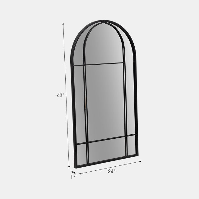 Black Arch Windowpane Mirror