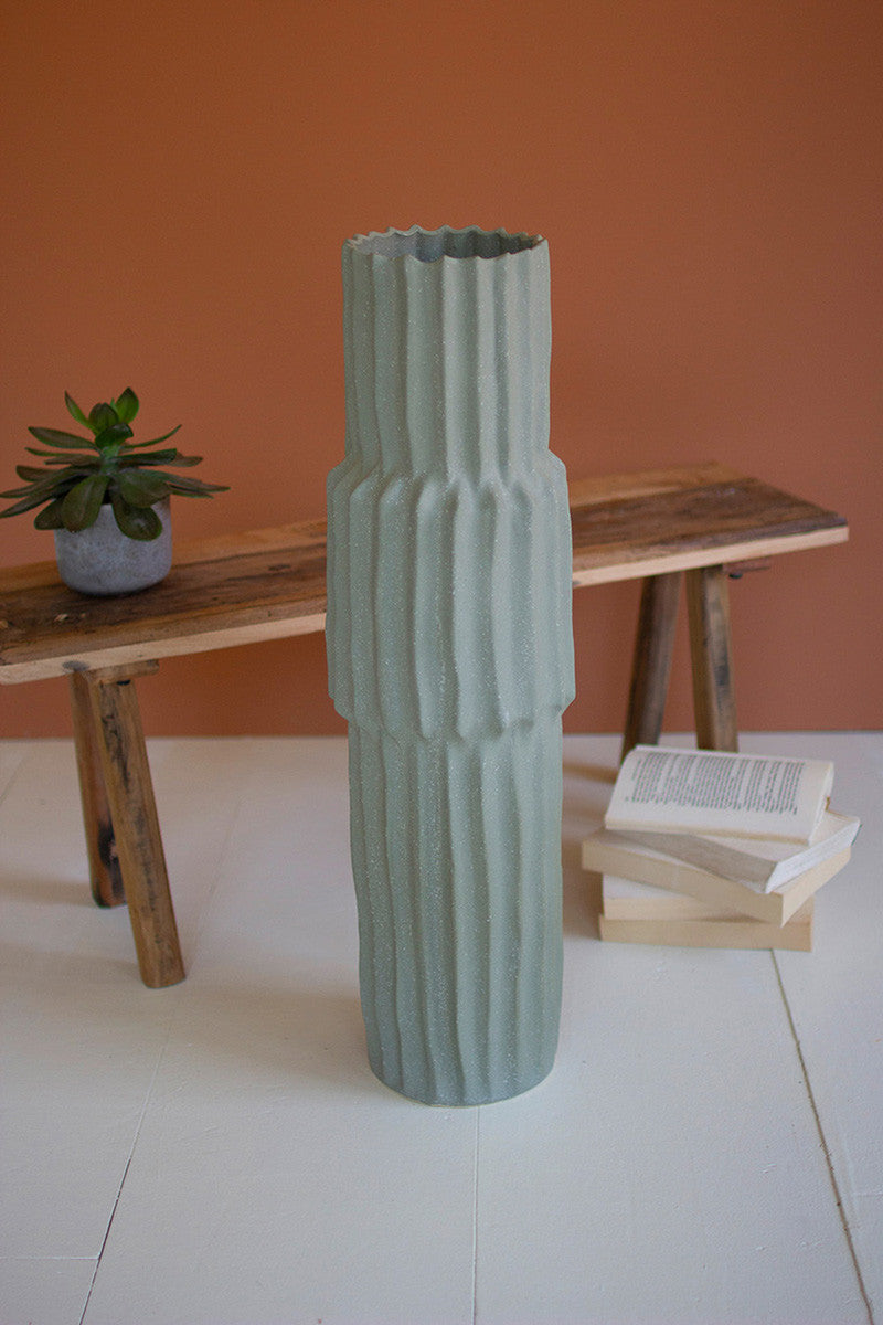Ribbed Green Ceramic Vase / Small