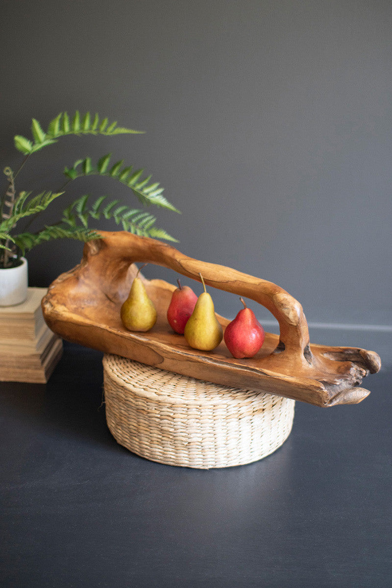 Large Oval Teak Bowl with Handle