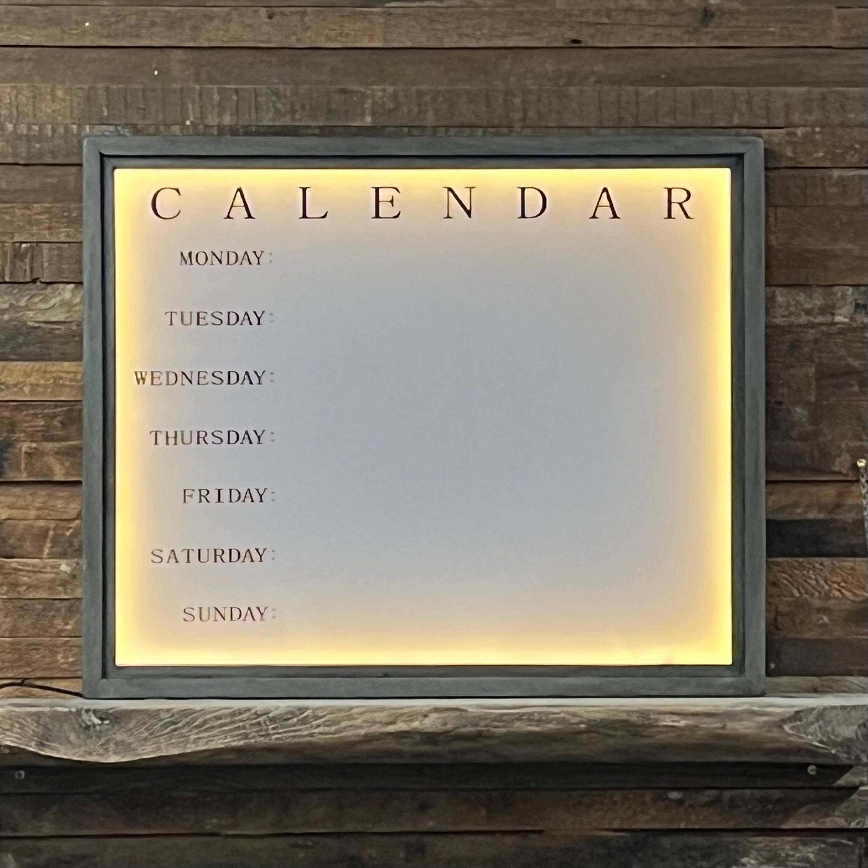 Backlit Weekly Calendar Dry Erase Board