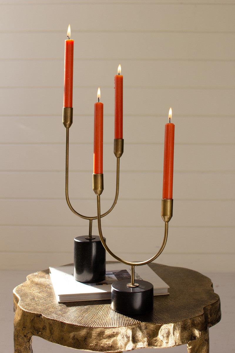 Brass w/ Marble Double Taper Candle Holders