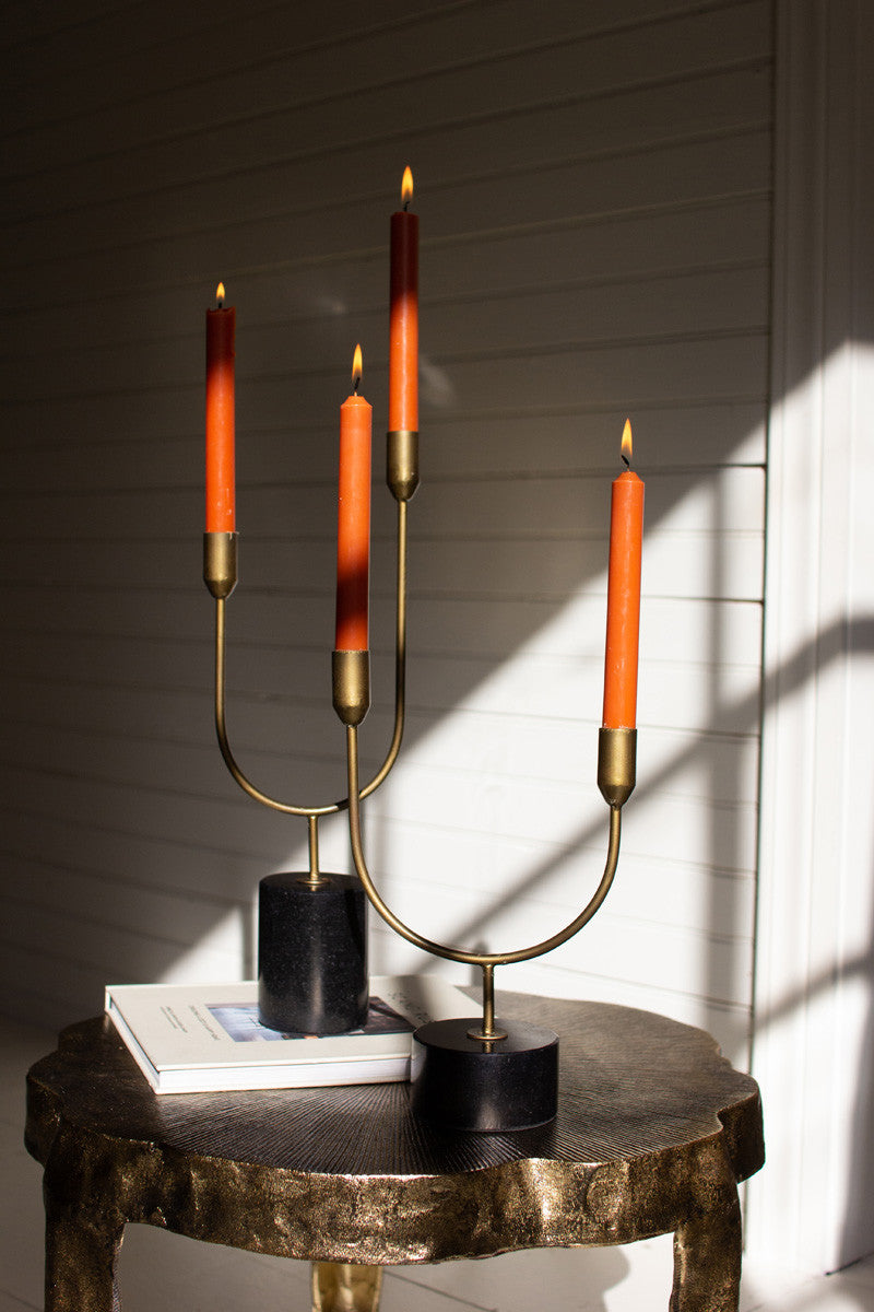 Brass w/ Marble Double Taper Candle Holders