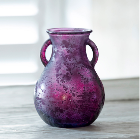 Frosted Cranberry Handle Vase