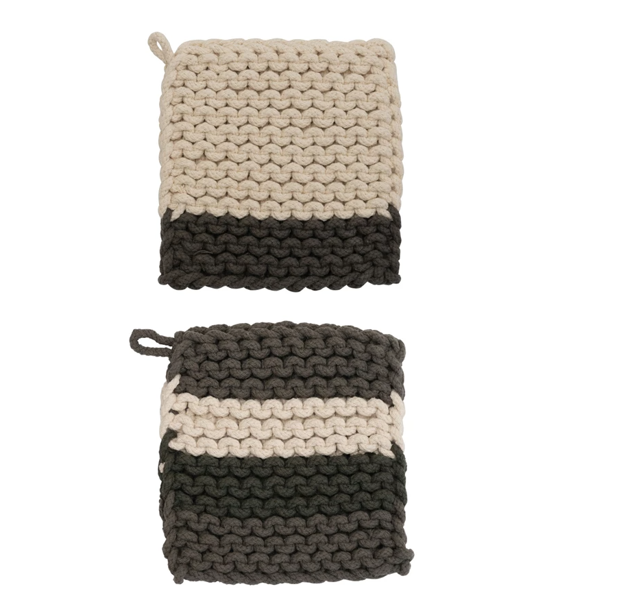 Striped Cotton Crocheted Pot Holder 2 Styles