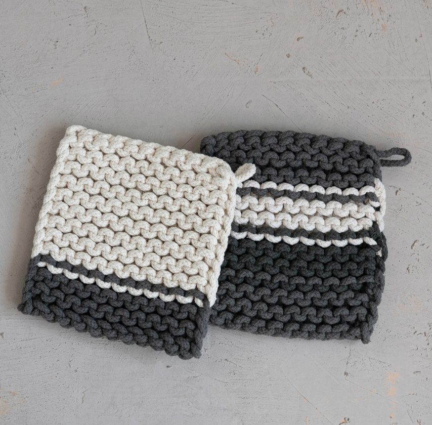 Striped Cotton Crocheted Pot Holder 2 Styles