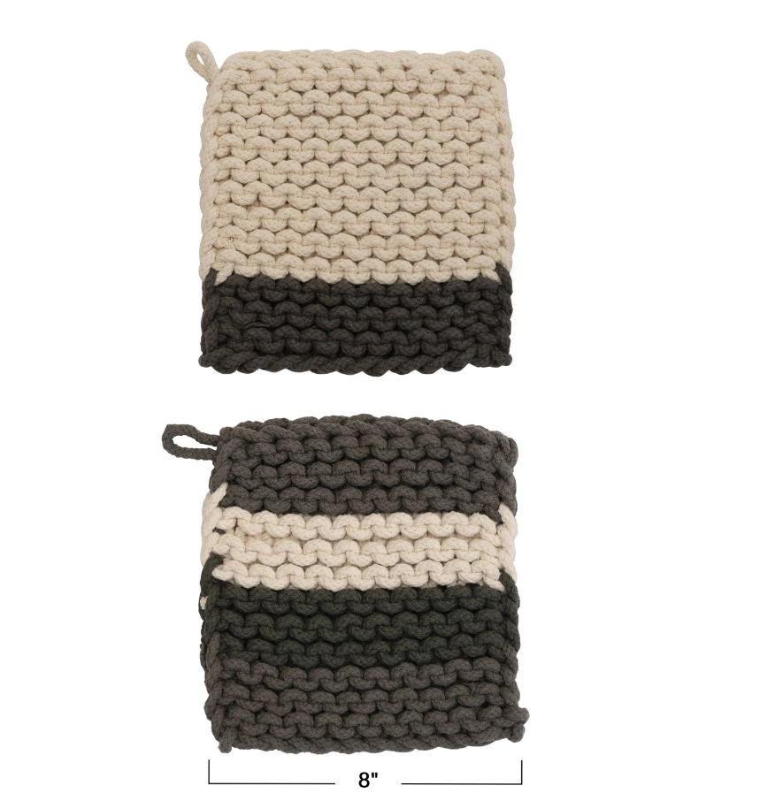 Striped Cotton Crocheted Pot Holder 2 Styles