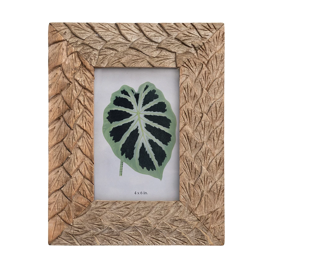 Hand-Carved Mango Wood & Glass Photo Frame