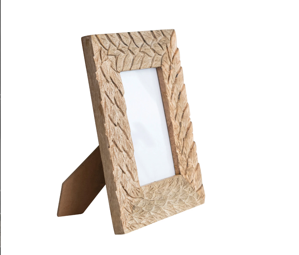 Hand-Carved Mango Wood & Glass Photo Frame