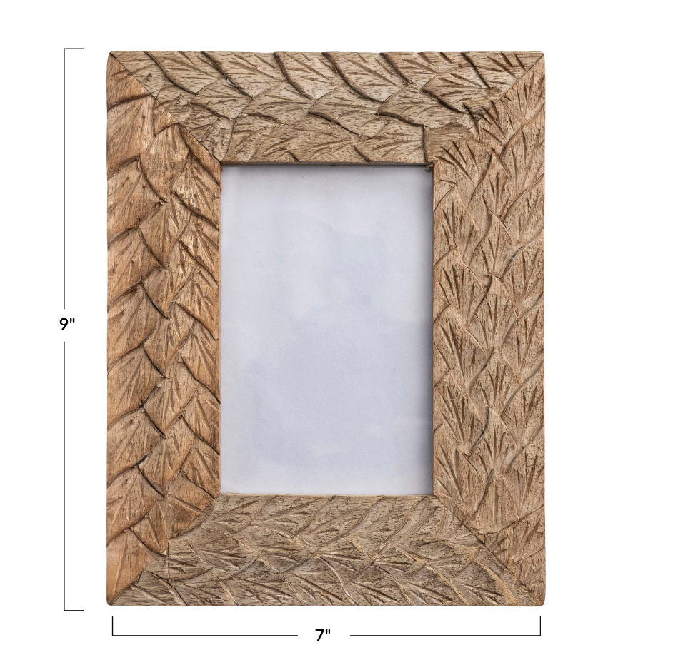 Hand-Carved Mango Wood & Glass Photo Frame