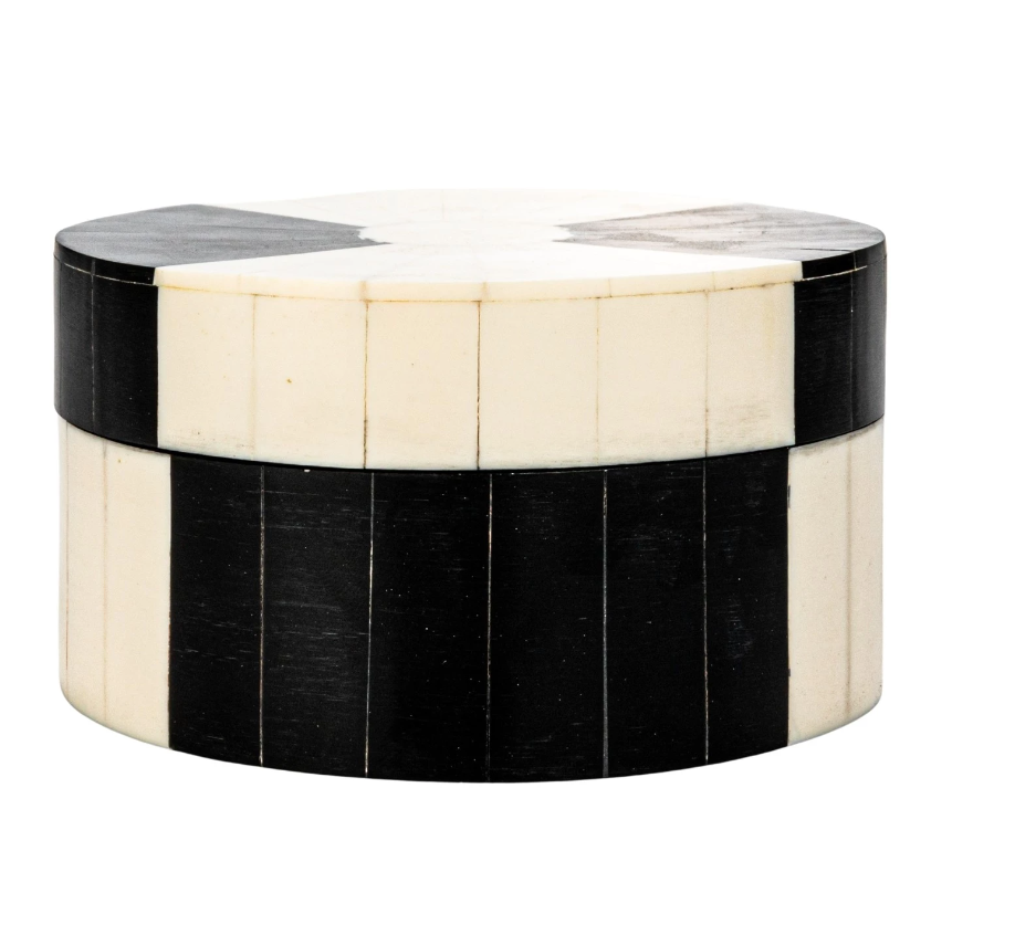 Round Black & White Striped Box