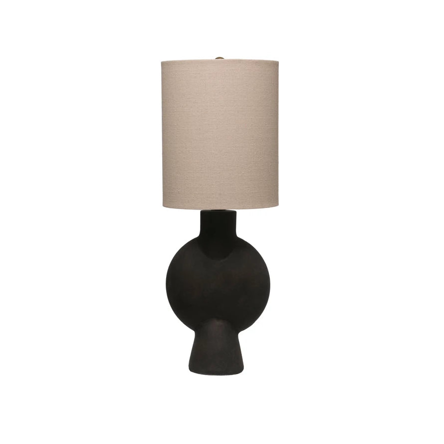 Matte Black Terra-cotta Table Lamp w/ Linen Shade