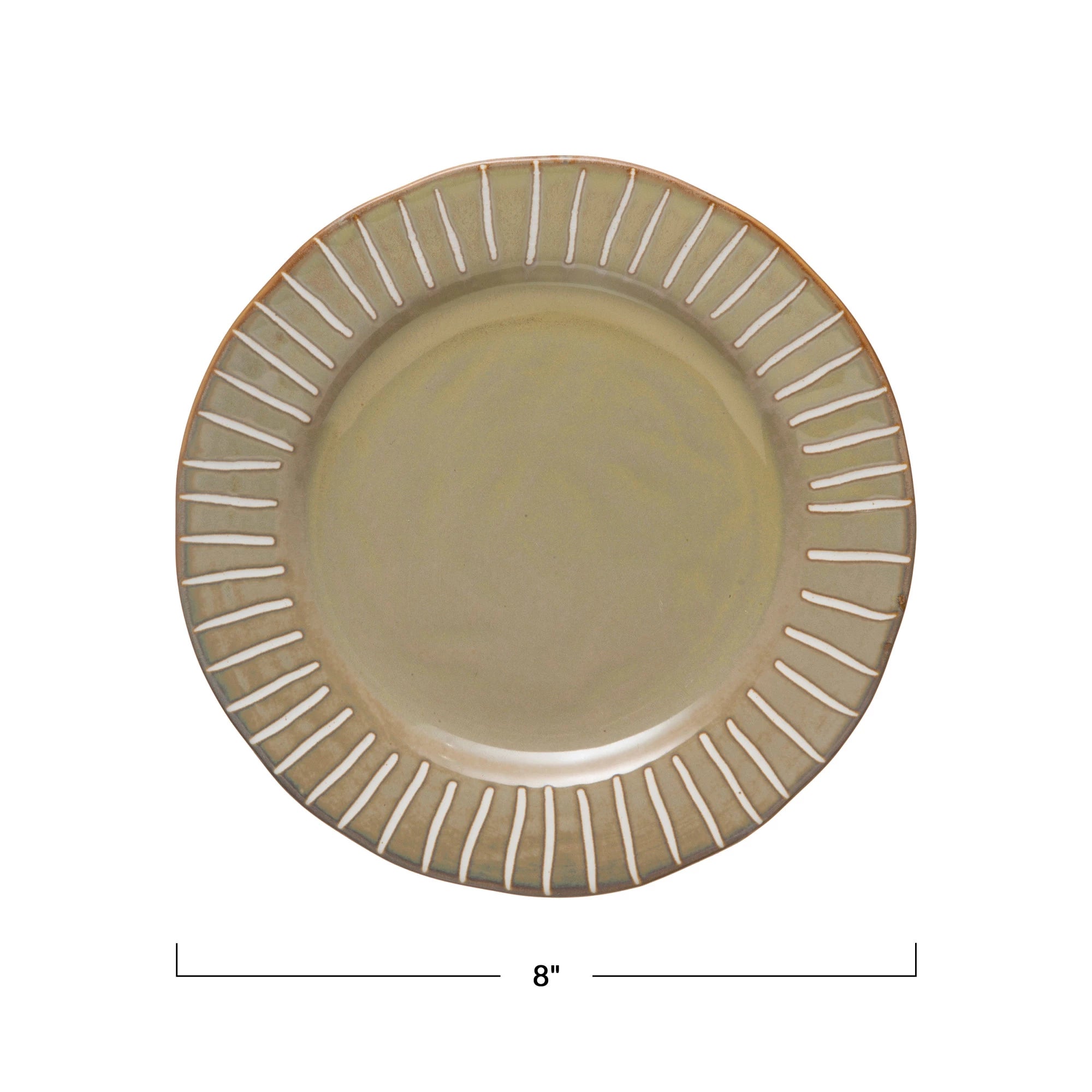 Sage & White Stoneware Plate w/ Debossed Lines*