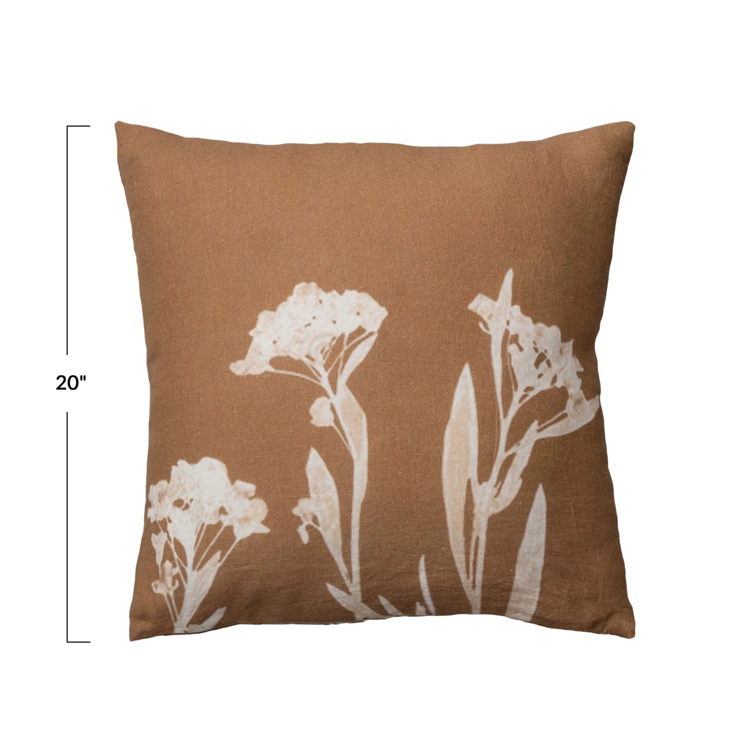 Brown & Natural Floral Linen Pillow