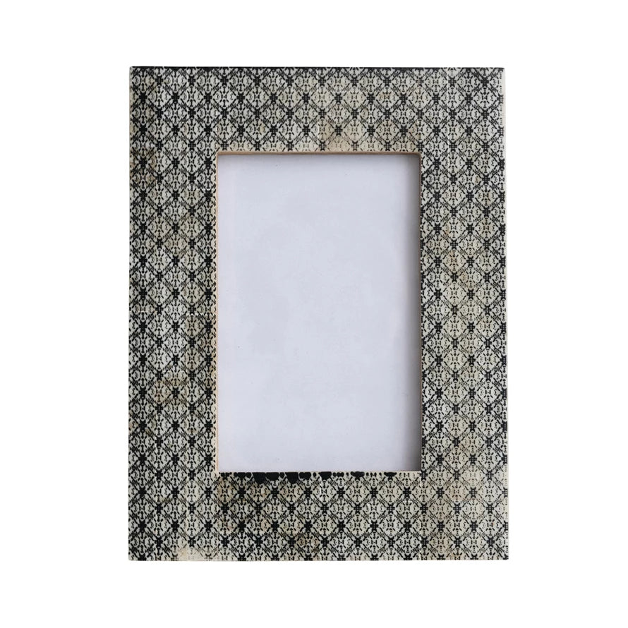 Charcoal Resin & Glass Photo Frame w/ Pattern