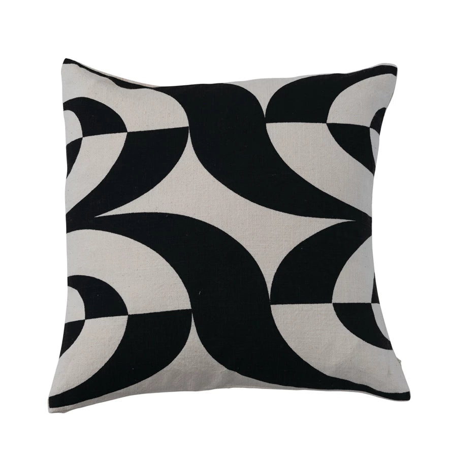 Black & White Cotton Slub Pillow w/ Pattern
