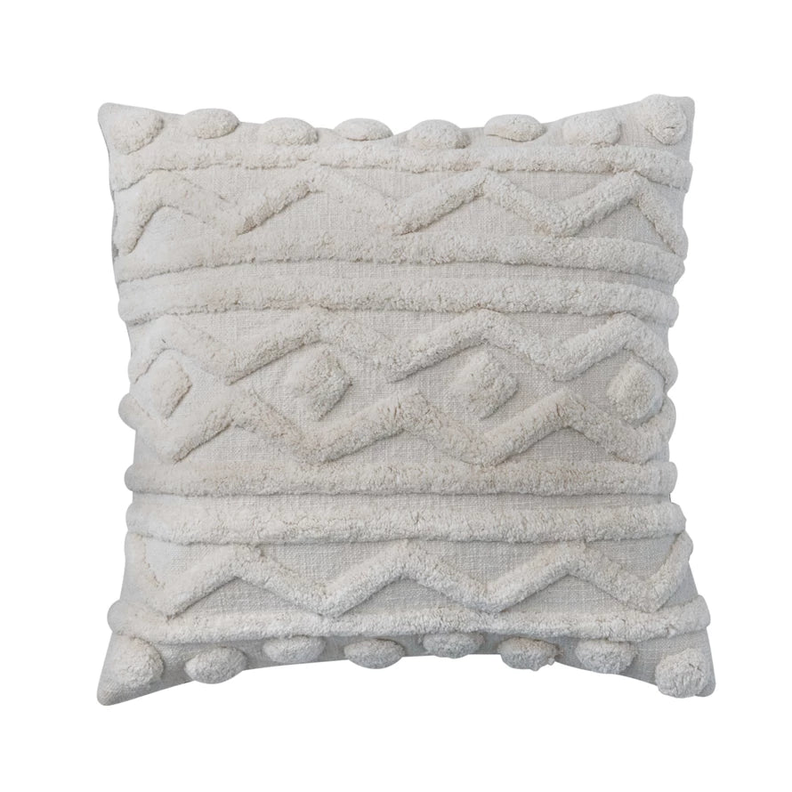 Cream Cotton Slub Pillow w/ Tufted Pattern