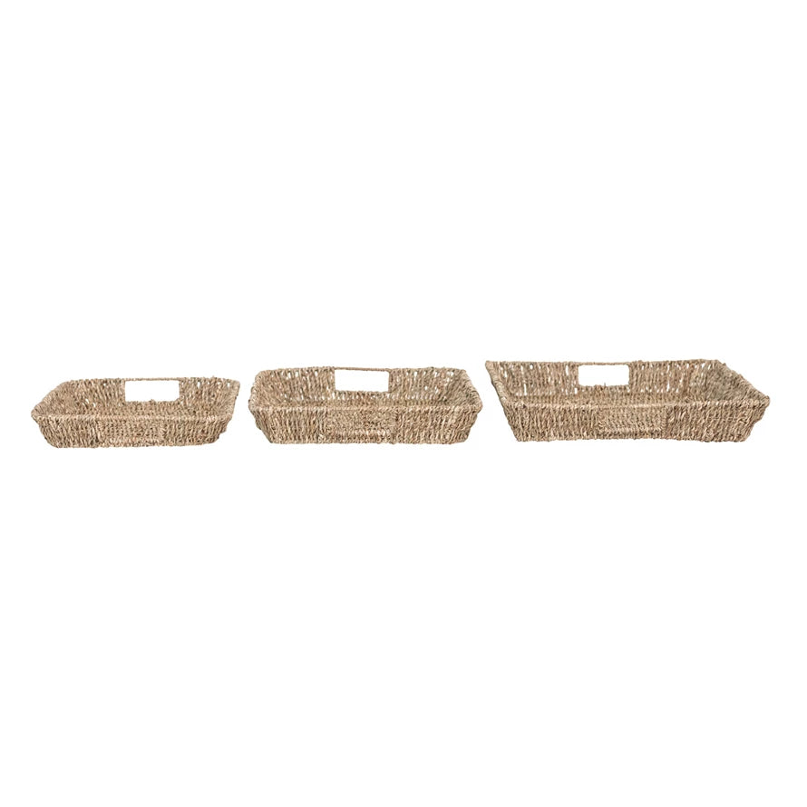 Natural Seagrass & Metal Trays w/ Handles