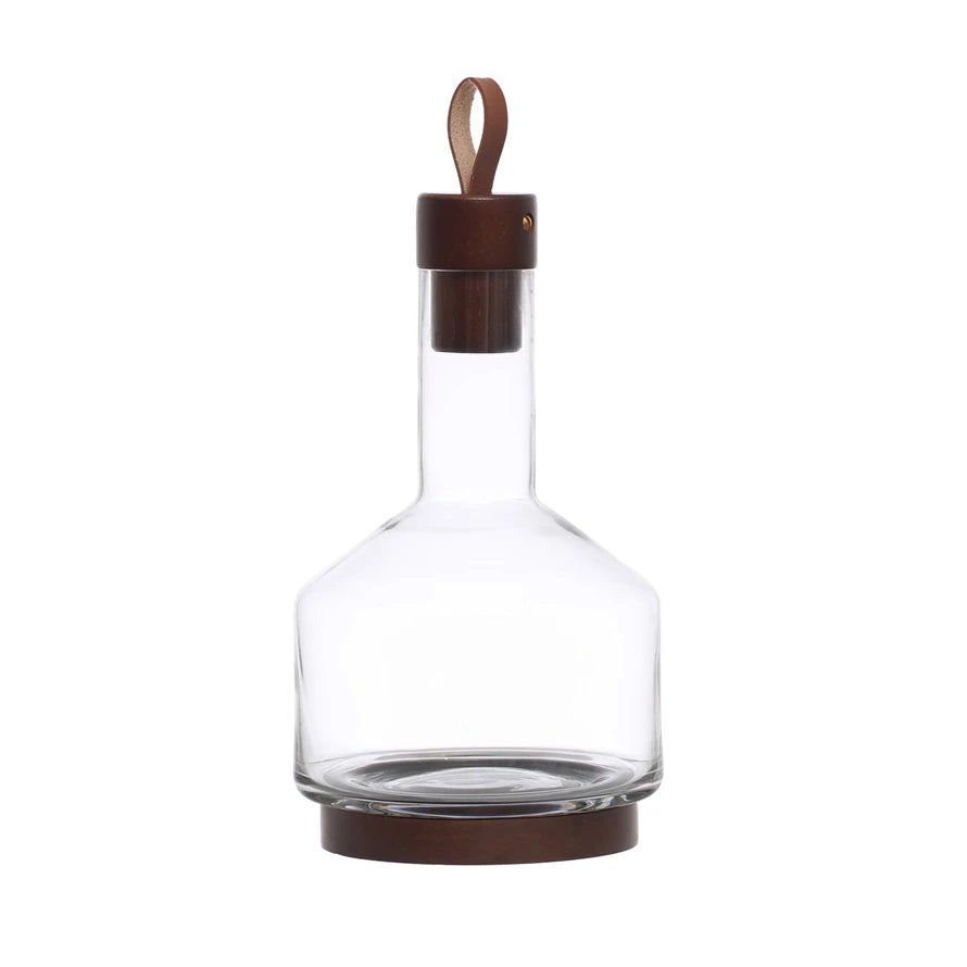 Glass Carafe w/ Walnut & Leather Stopper