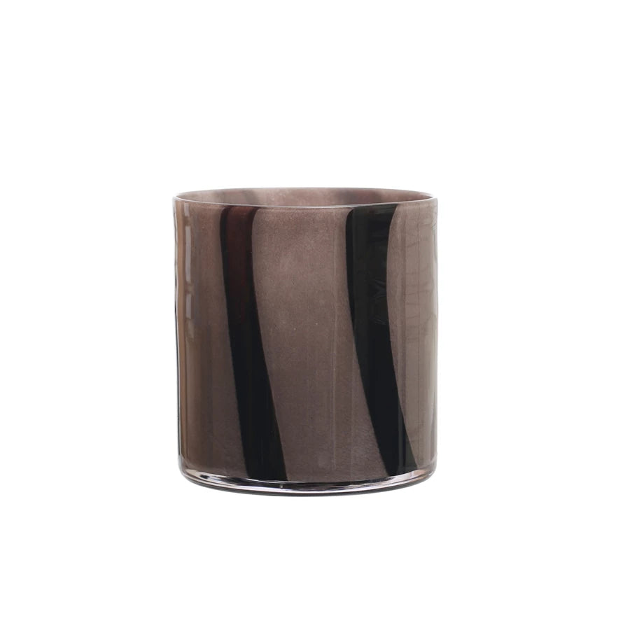 Grey & Purple Glass Candle Holder/Vase w/ Stripes