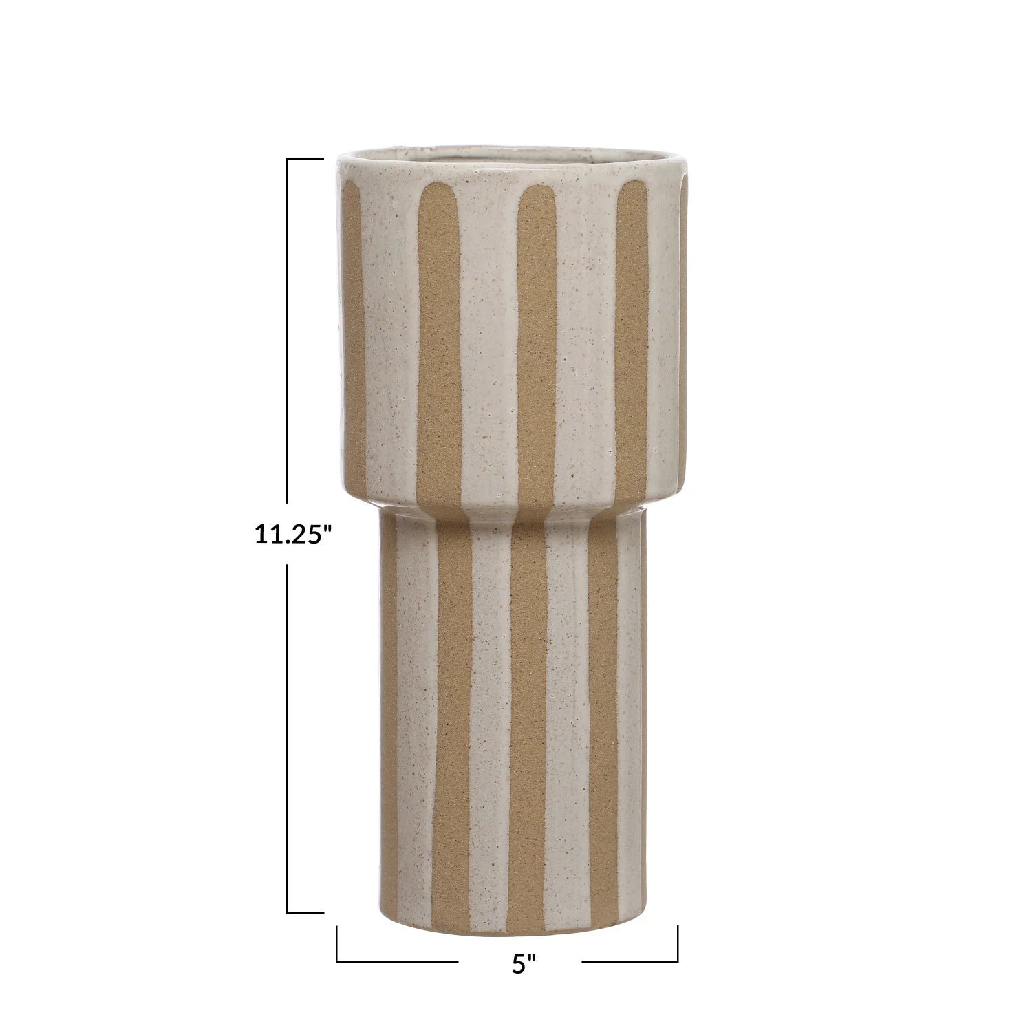 Cream & Brown Stoneware Vase w/ Wax Relief Stripes