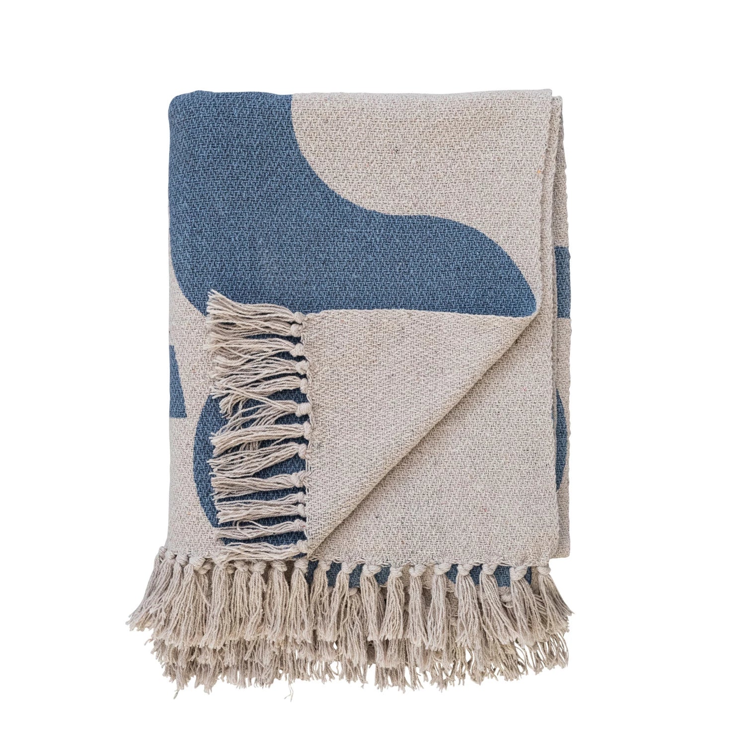 Blue & Beige Abstract Design Throw w/ Fringe