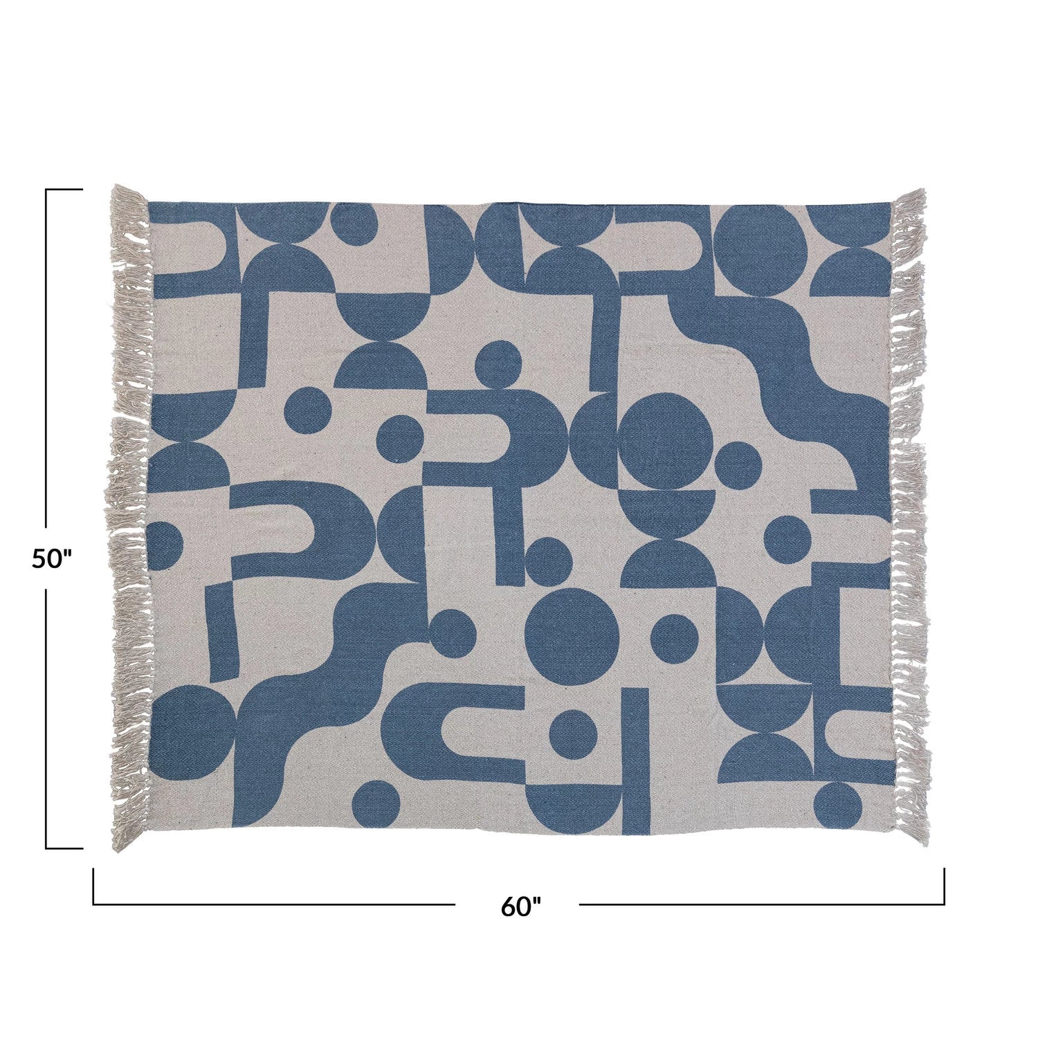 Blue & Beige Abstract Design Throw w/ Fringe