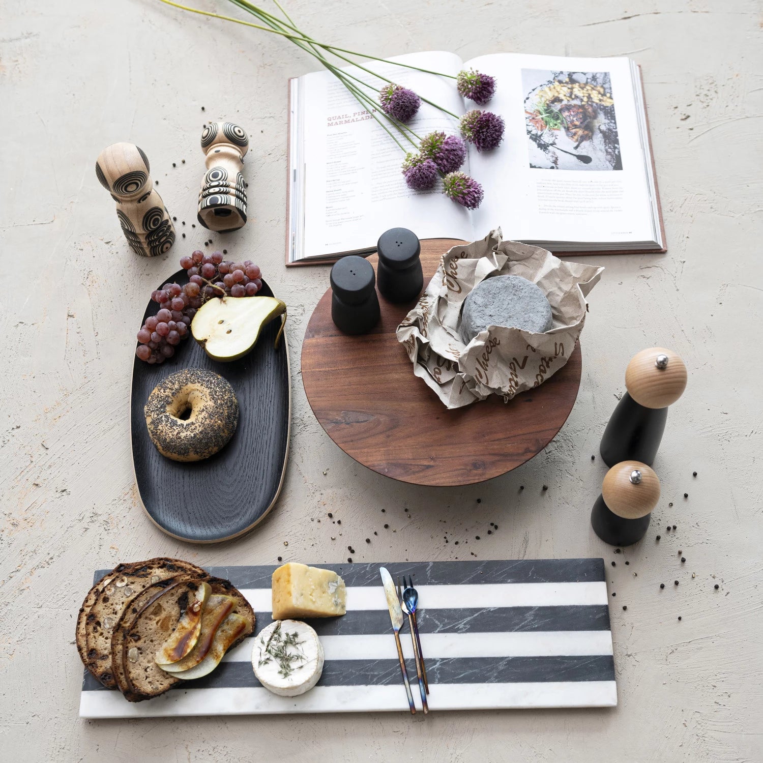 Black & White Striped Marble Cheese/Serving Board