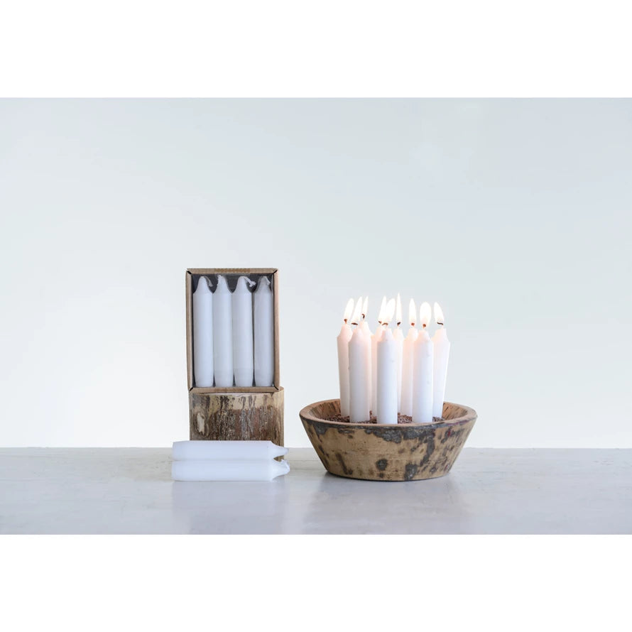 White 5"H Unscented Short Taper Candles in Box S/12