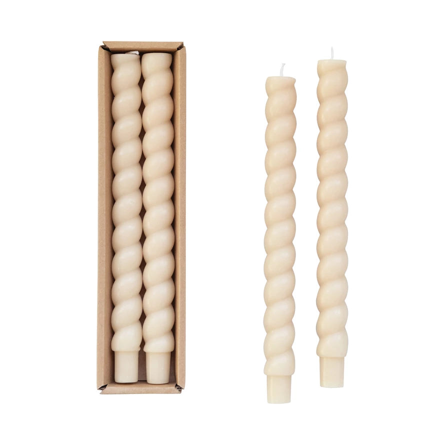 Cream 10" Unscented Twisted Taper Candles S/2