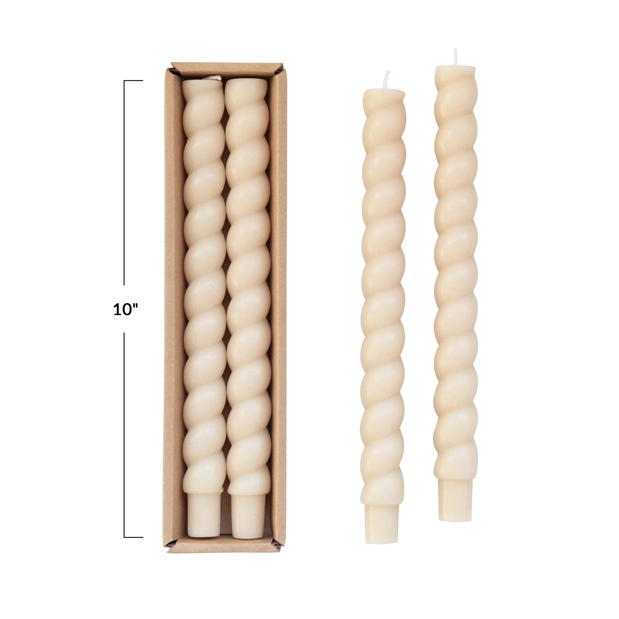 Cream 10" Unscented Twisted Taper Candles S/2