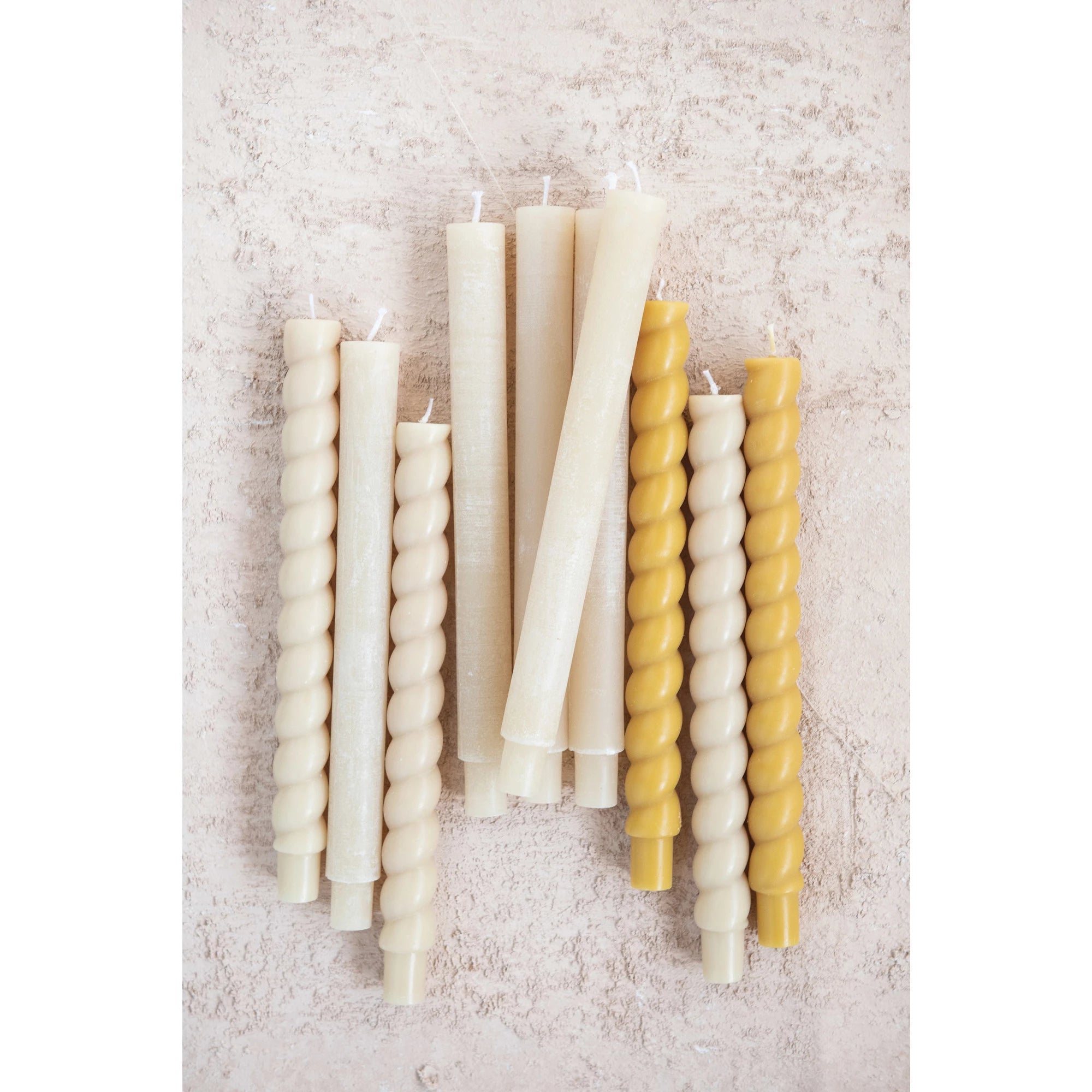 Cream 10" Unscented Twisted Taper Candles S/2