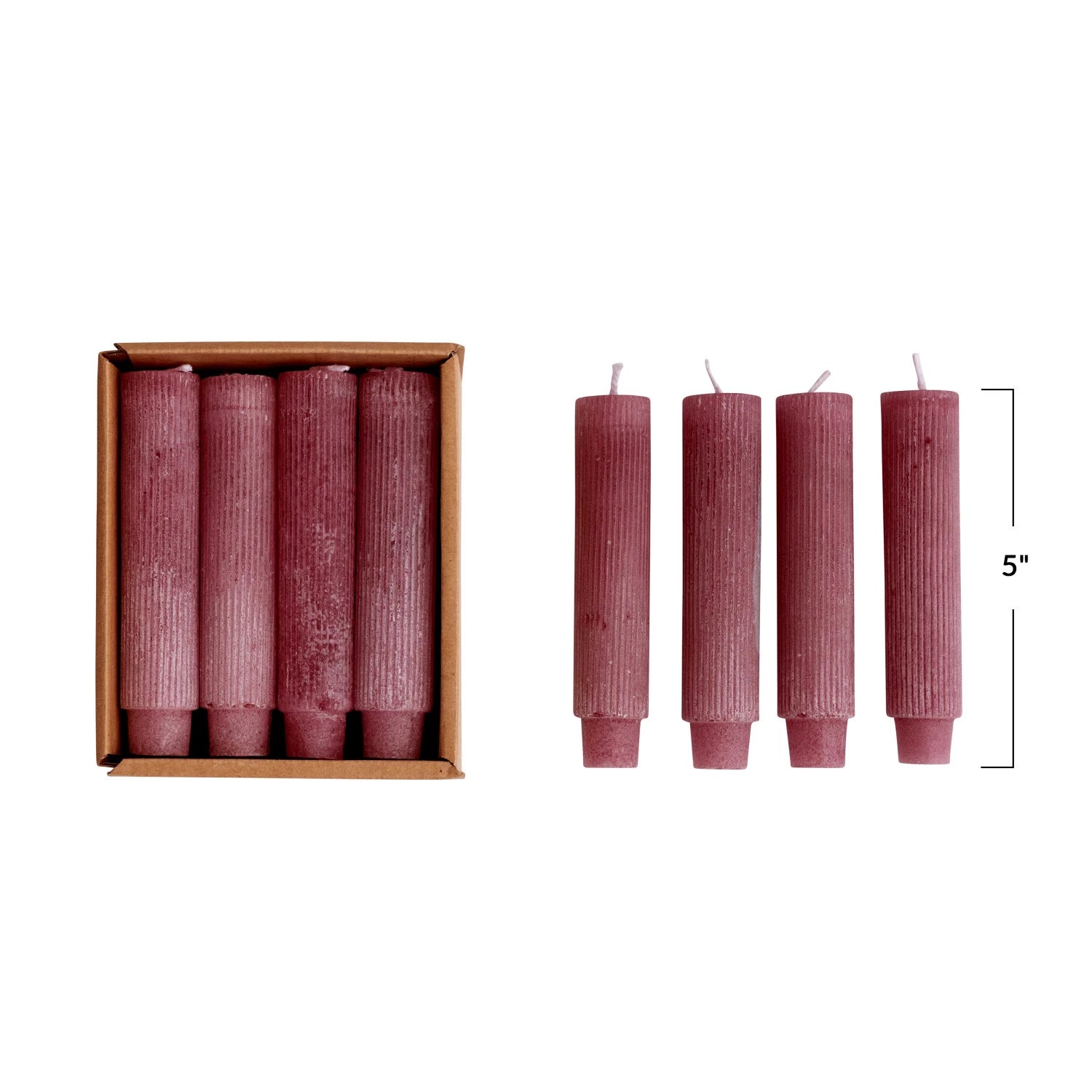 Cabernet 5"H Unscented Pleated Taper Candles in Box